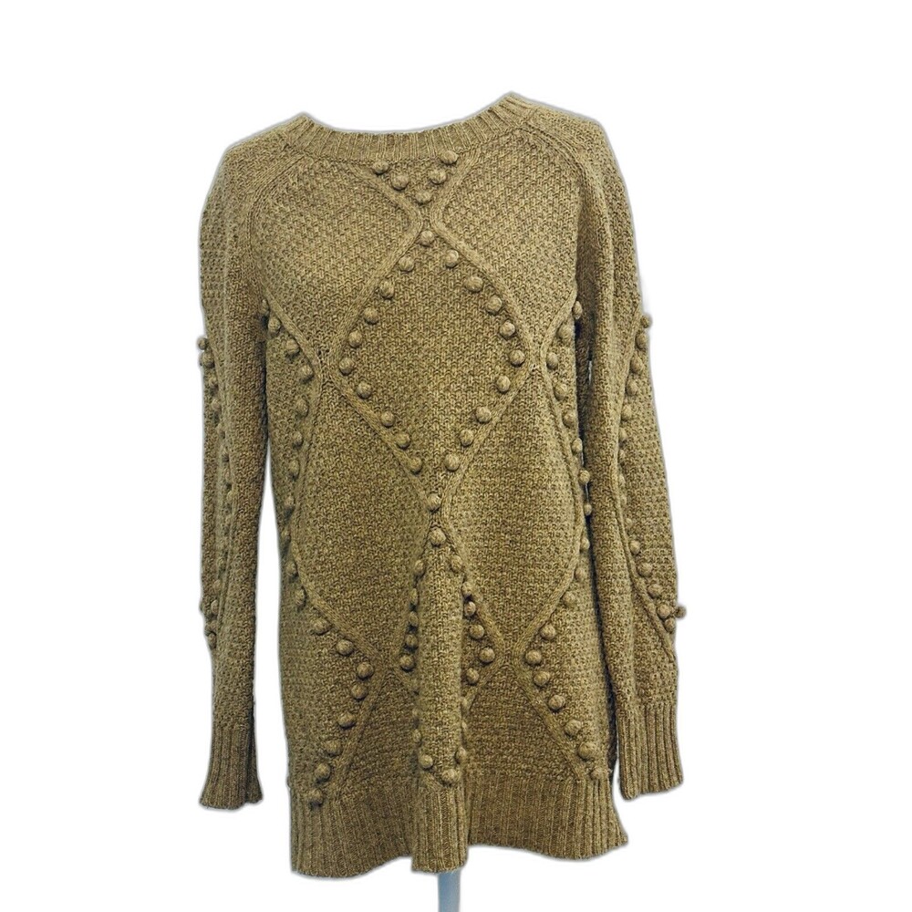 Anthropologie Moth Size S 90% Wool Pom Pom Bubble Knit Sweater Tunic Winter Cozy